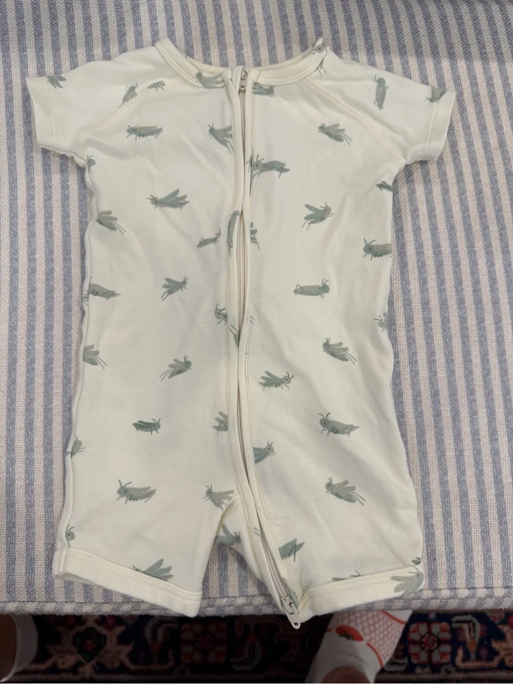Pehr, Grasshopper Print, Short-Sleeve Baby One-Piece Romper with Zip